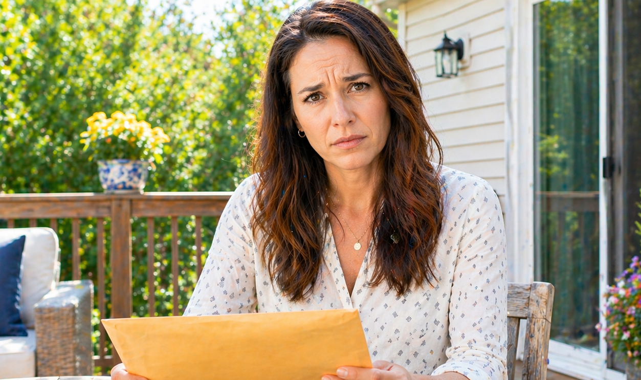 AI-generated image of a woman worried about foreclosure.