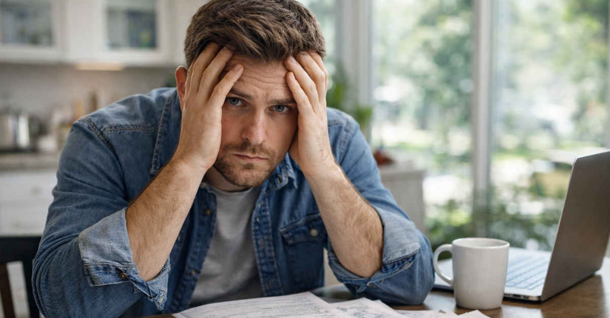 Overwhelmed Man, Paperwork Everywhere