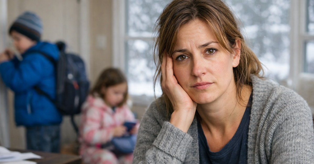 Woman Snow Day With Kids