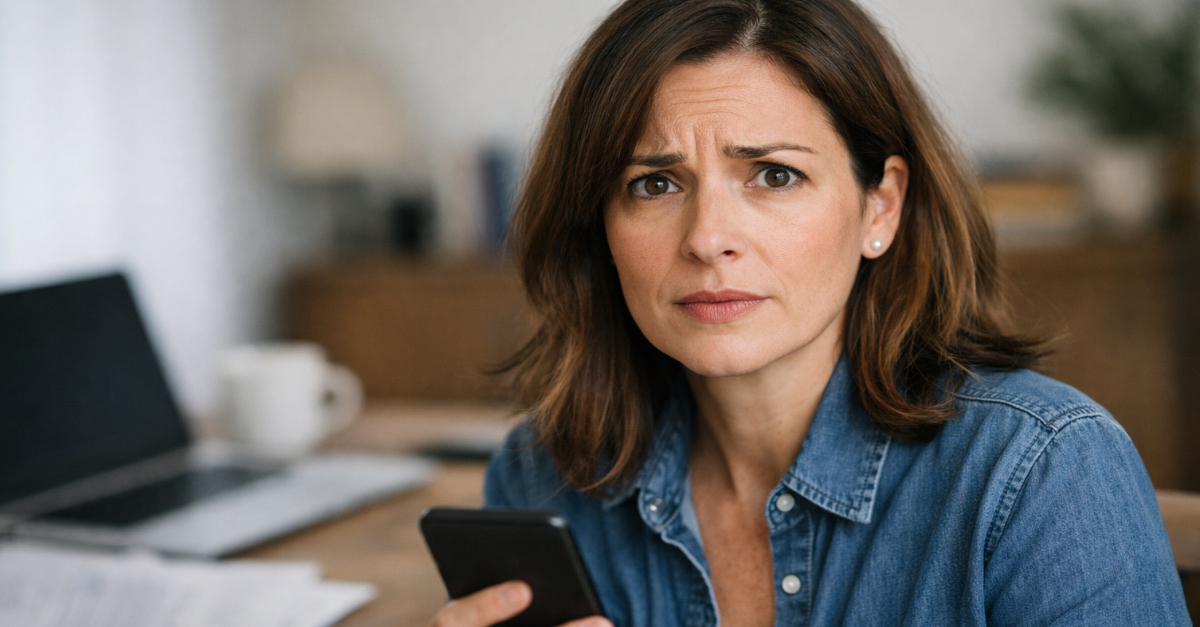 concerned woman holding phone