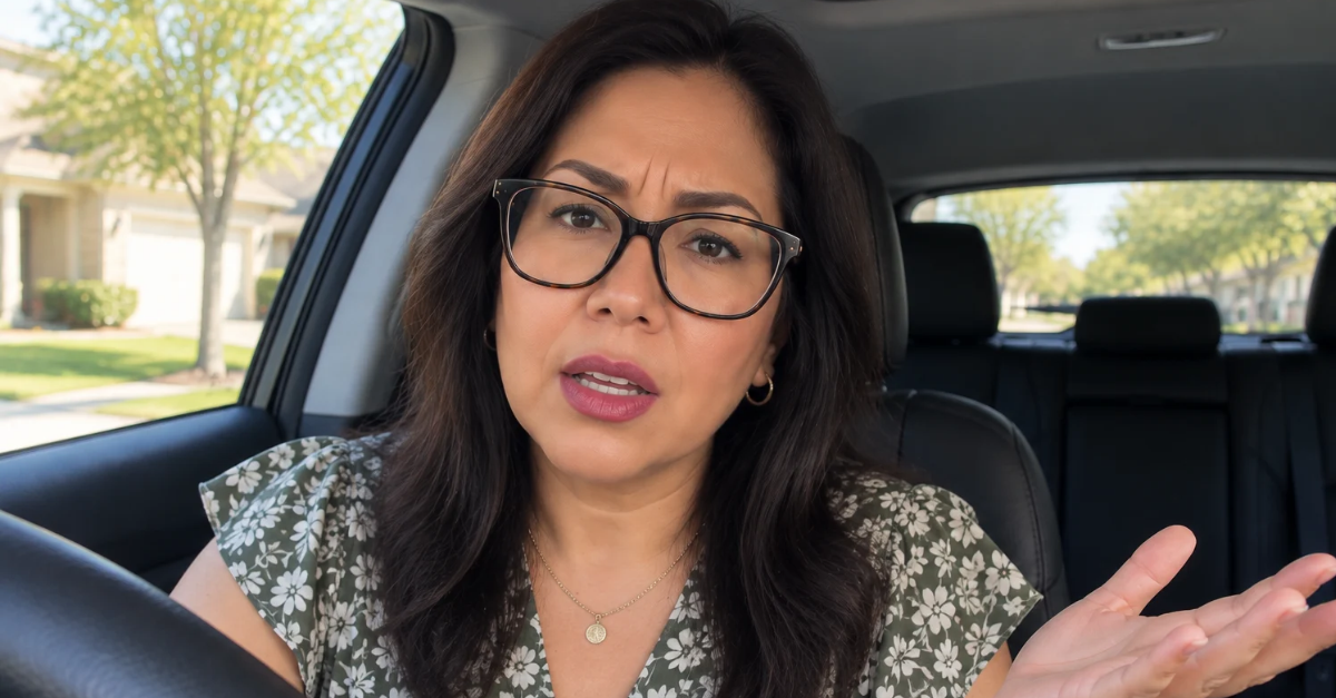 Woman ranting in car.