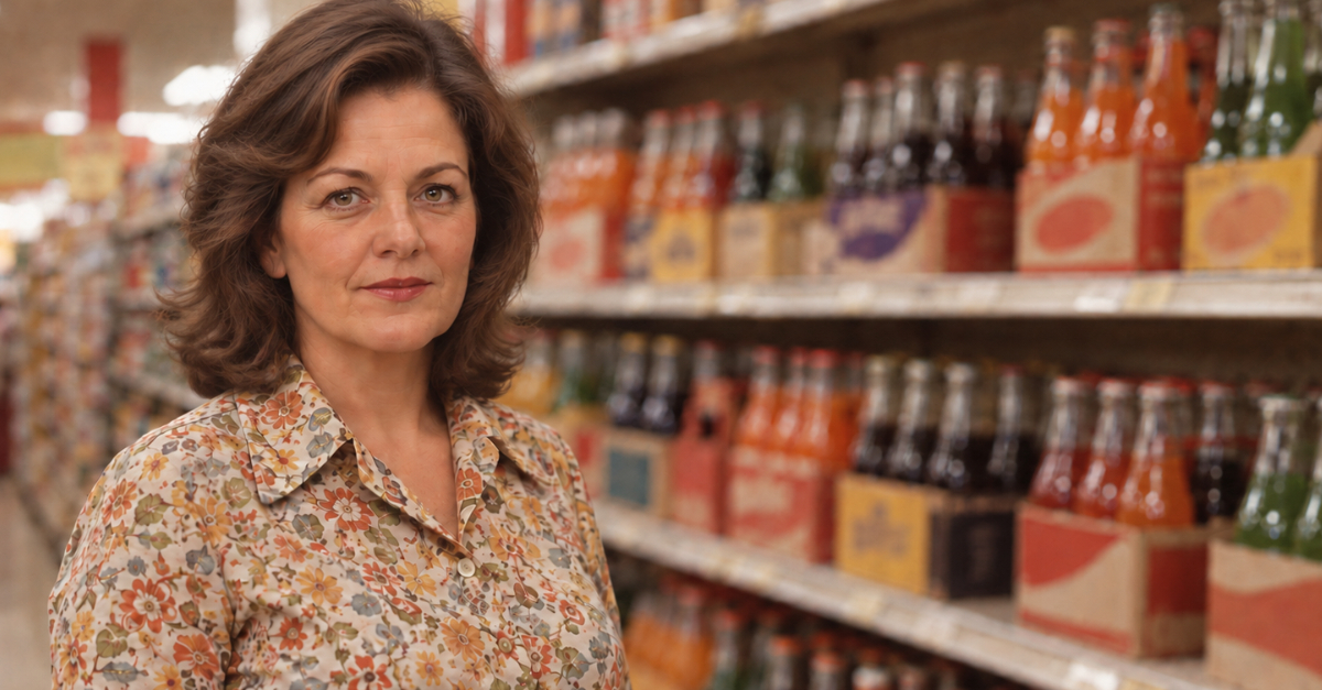 Woman in 1970s Grocery Store Soda Aisle