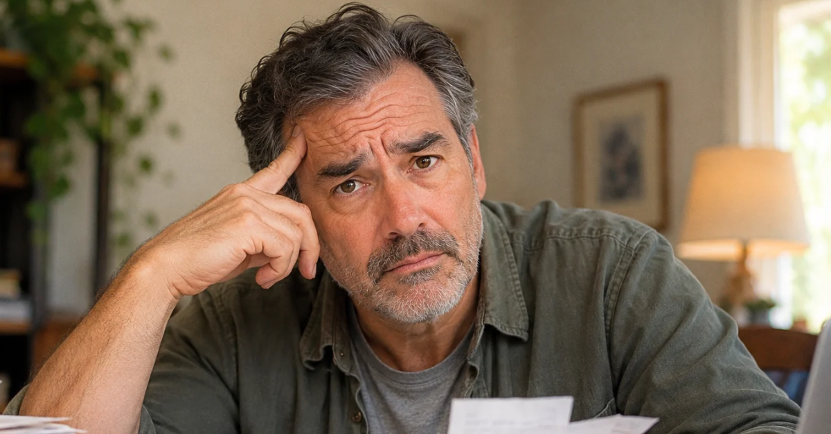 Man exasperated about managing finances.