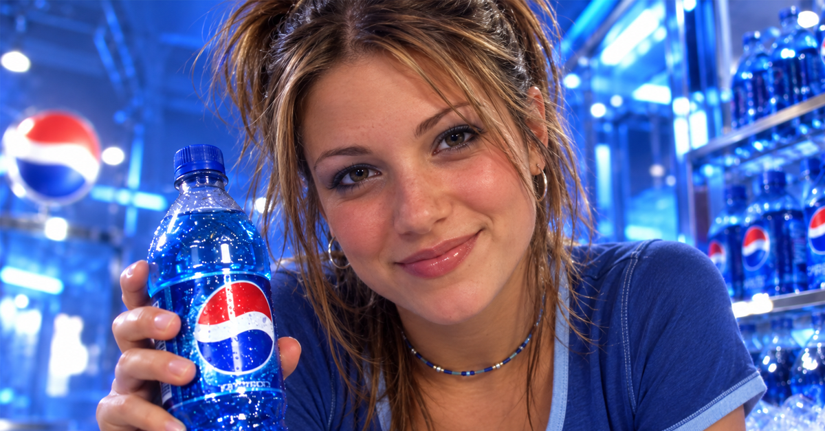 Young woman in a 2000s-era Pepsi Blue commercial