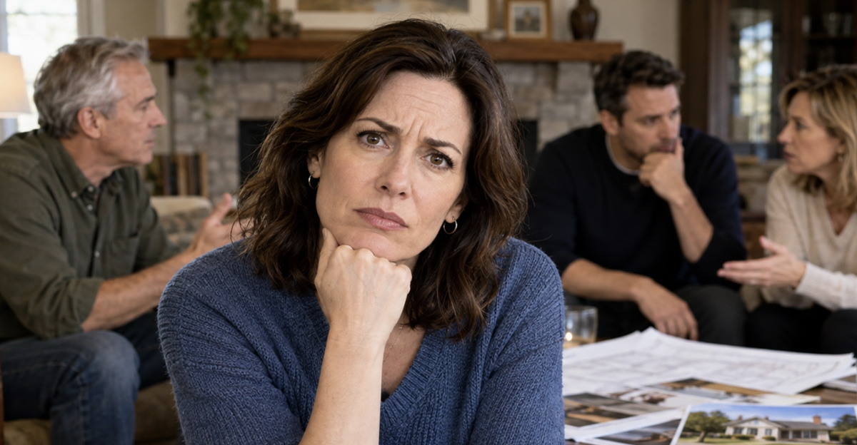 AI-generated image of siblings seeking reimbursement on repairs for an inherited house.