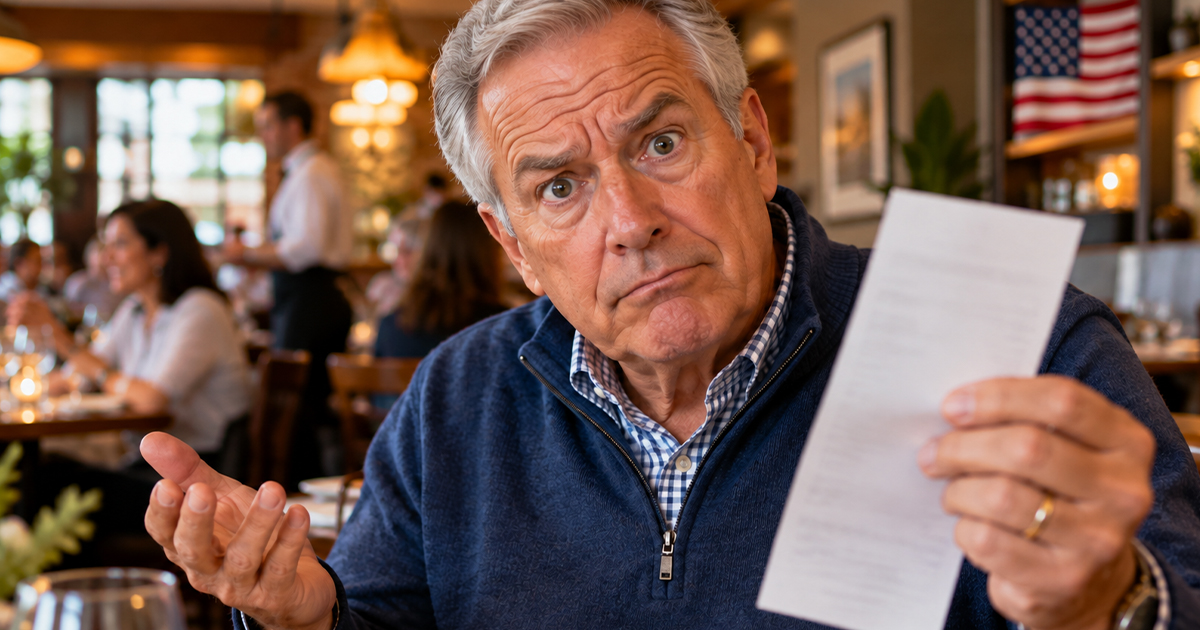 Confused elderly man holding a receipt