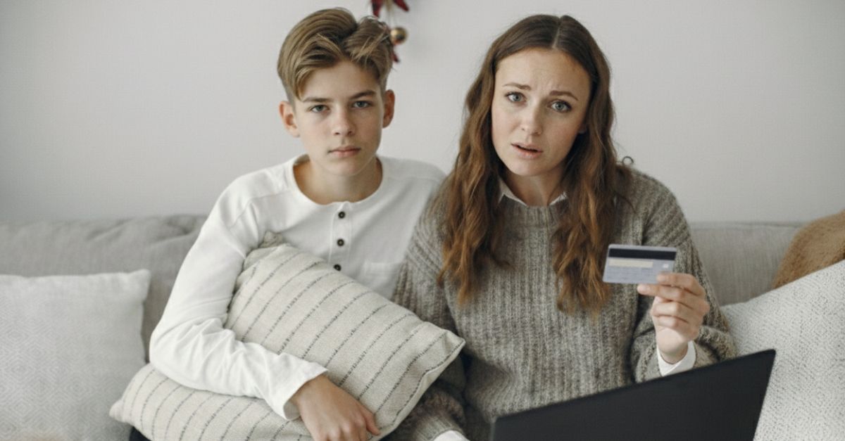 Mother and son online shopping