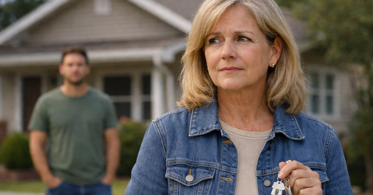 Woman holding keys outside home