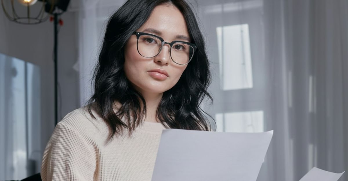 Worried woman holding papers