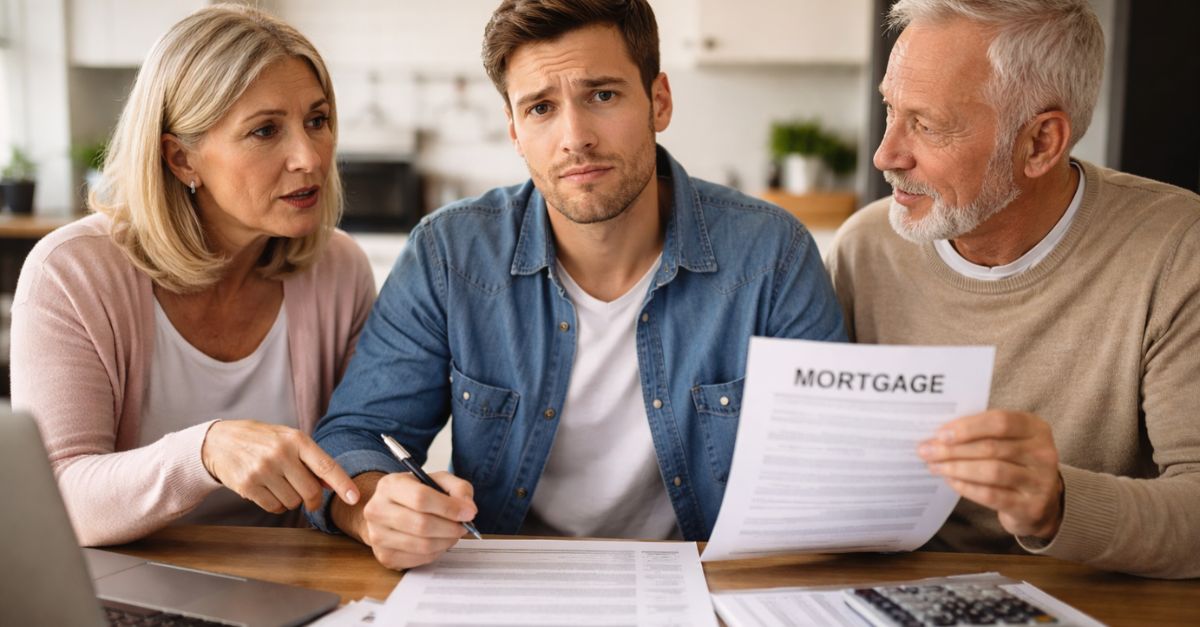 Family discussing about mortgage documents together