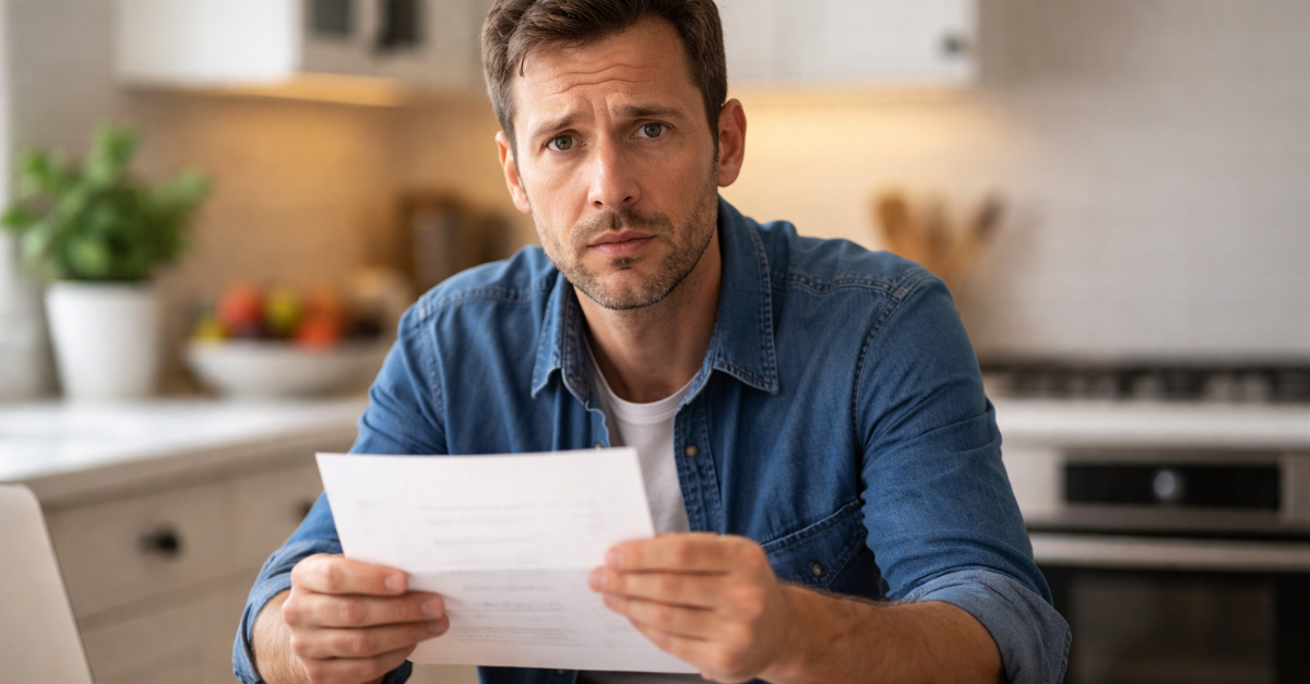Worried man with official bank letter