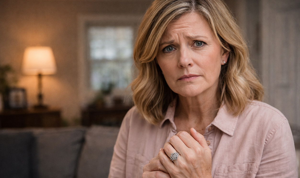 AI-generated image of a woman concerned about her heirloom ring.