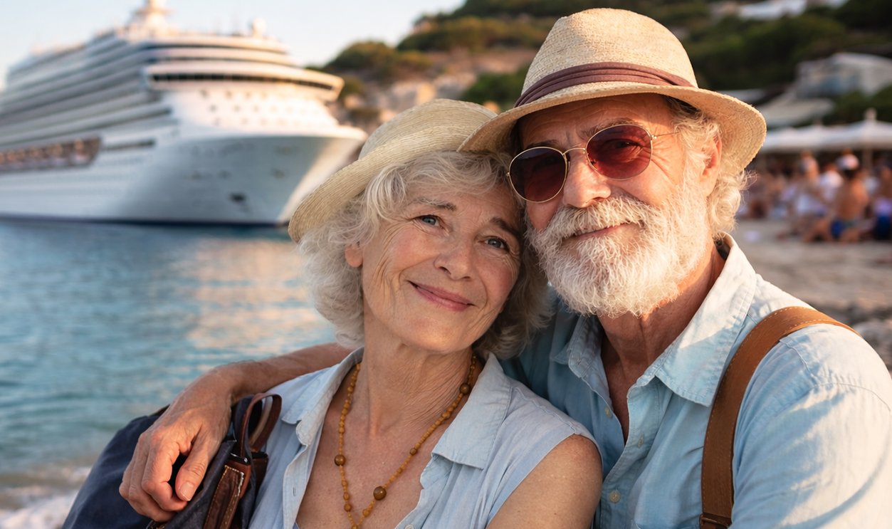 AI-generated image of a couple wanting to retire on cruise ships.
