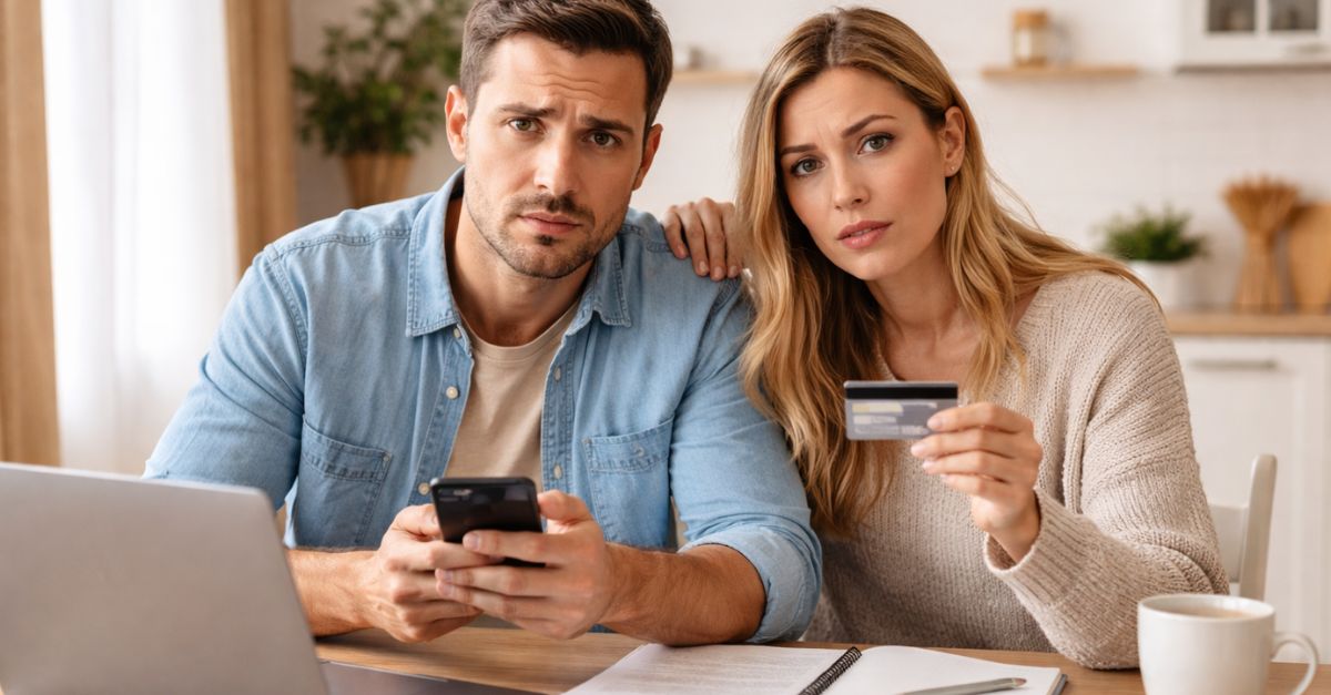 Couple managing finances at home