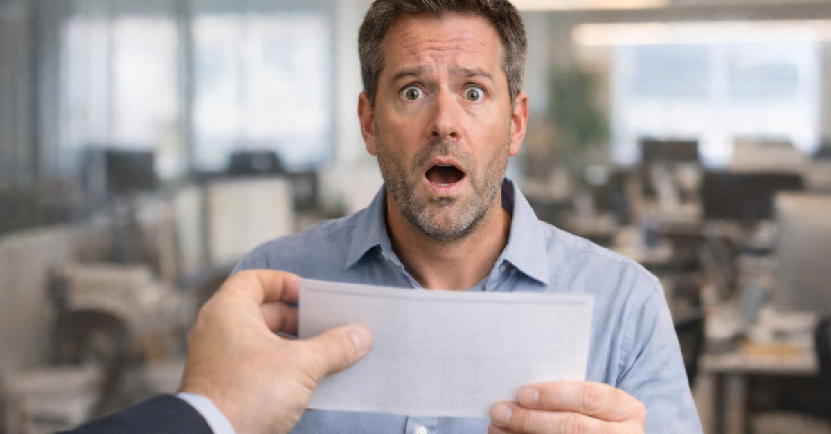 man shocked by paycheck