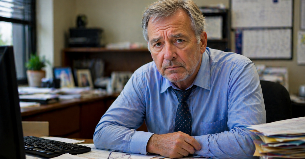 Older man sad at office