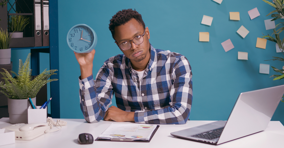Impatient man waiting to finish work
