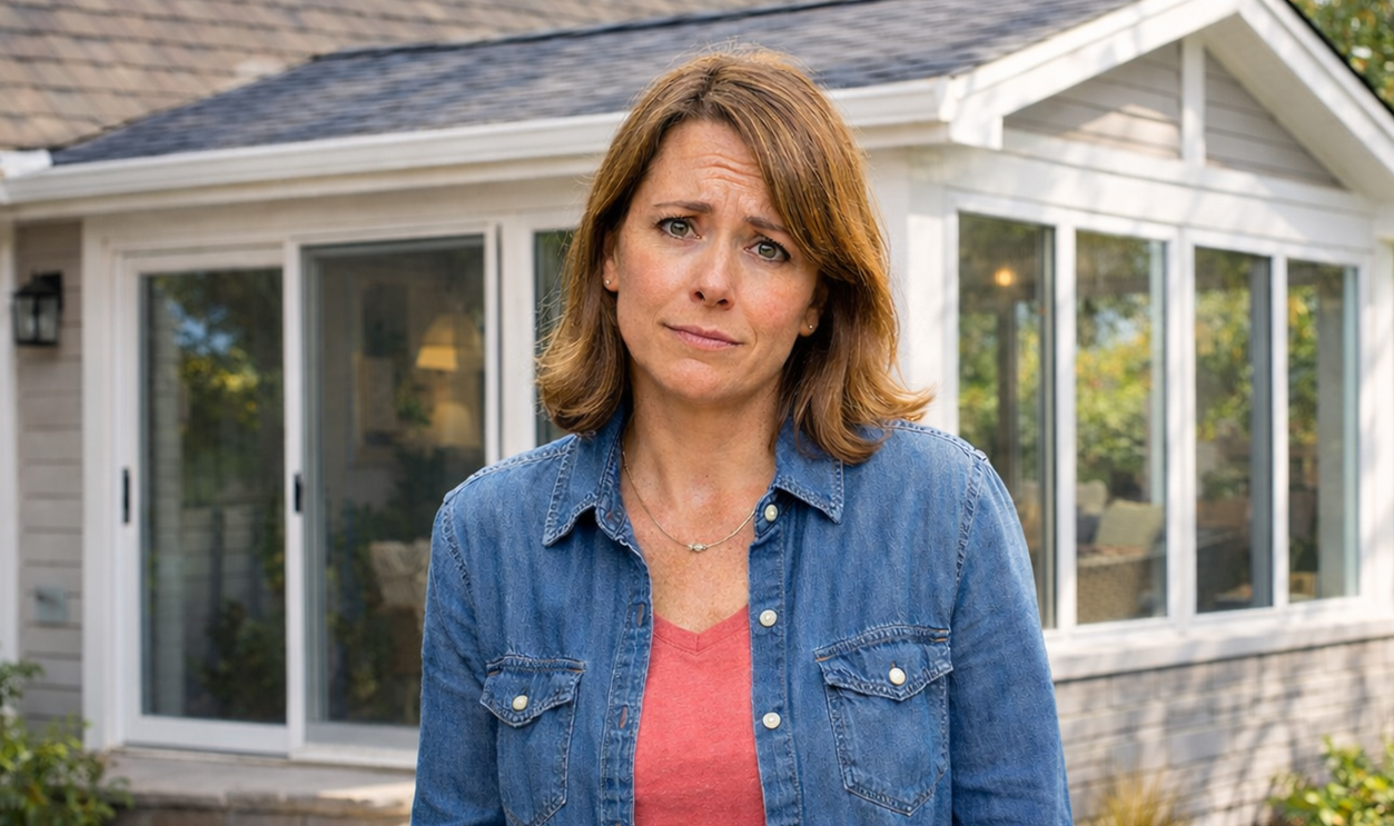 AI-generated image of a woman concerned about her home addition and HOA.