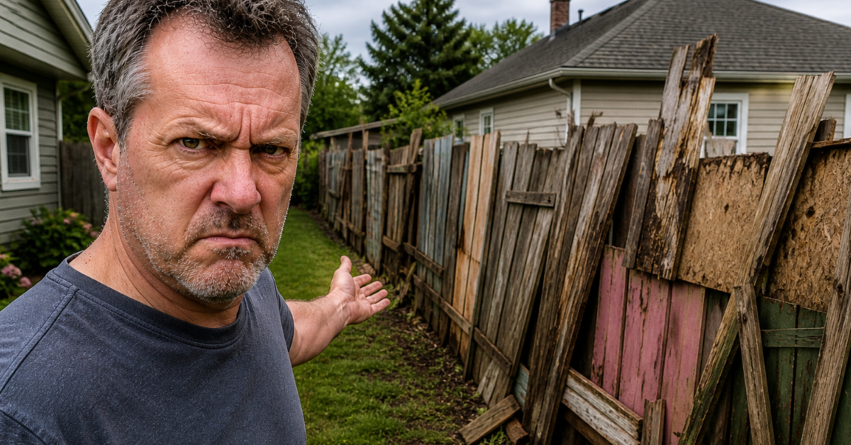 Angry man ugly fence