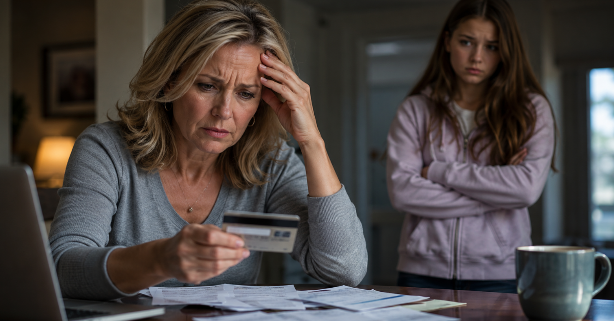 Worried Woman looking at credit card
