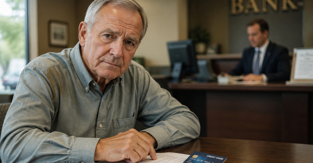 Older man bank setting