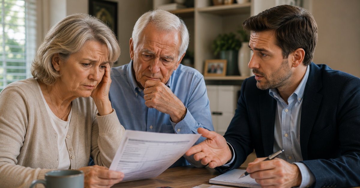 man talking with concerned parents