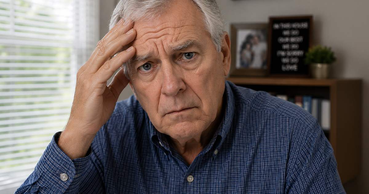 Concerned older man looking at the camera