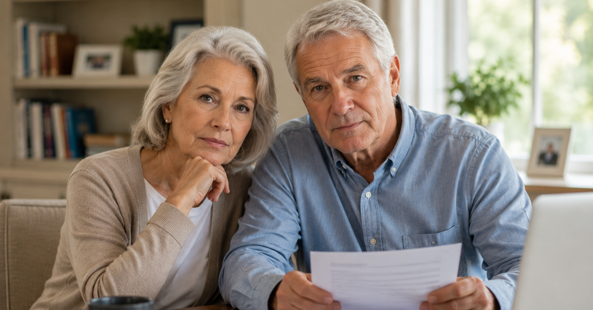AI-generated image of a mature couple with mildly serious expression