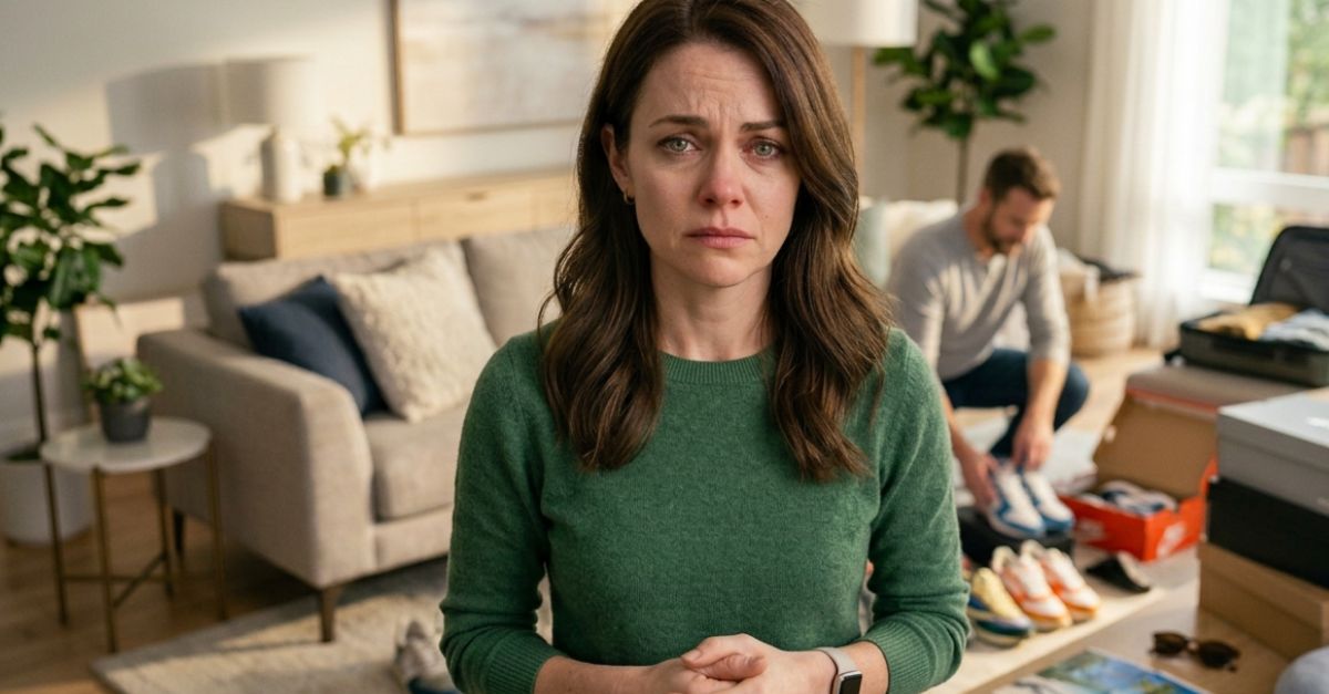 disappointed woman with a man counting his sneaker collection