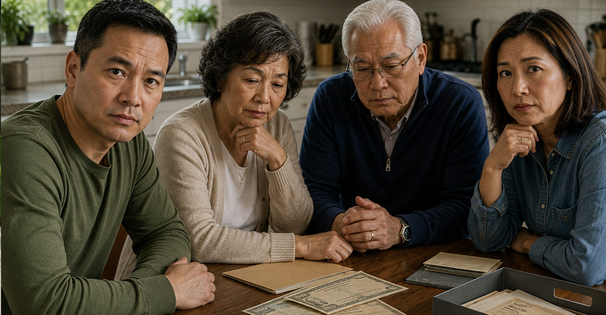 AI-generated image of a family who just found old savings bonds.
