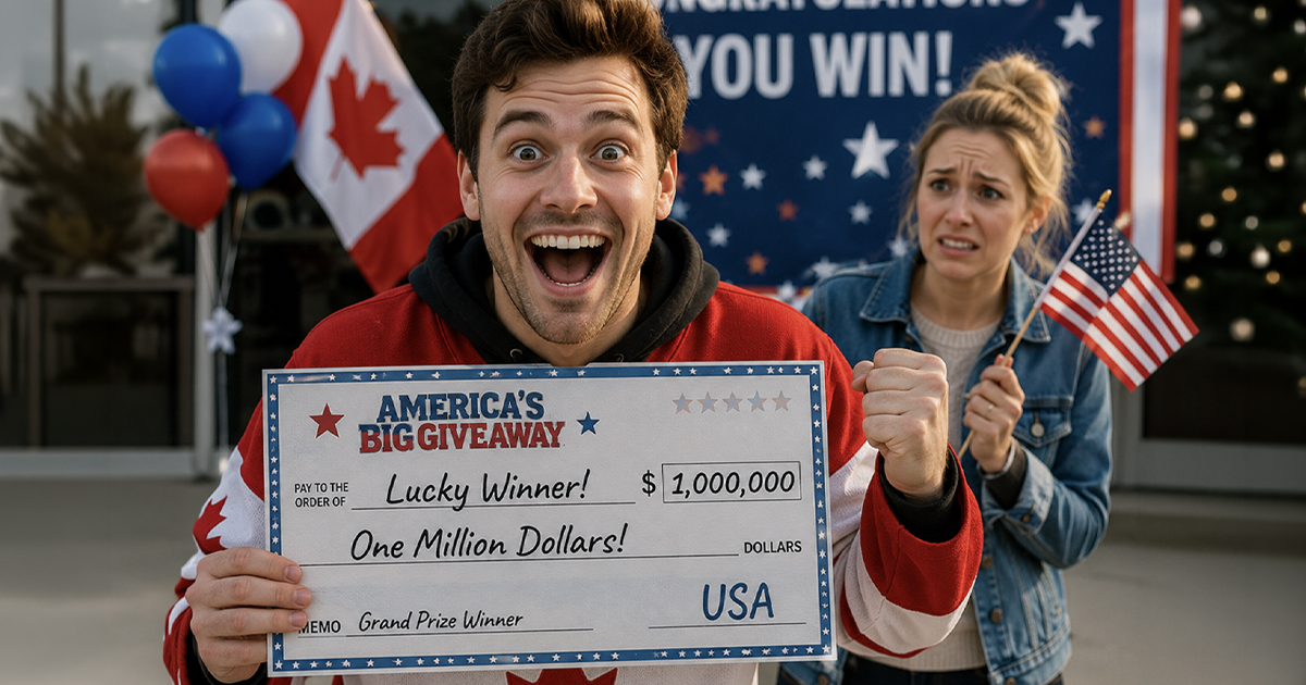 An excited Canadian holding contest winnings