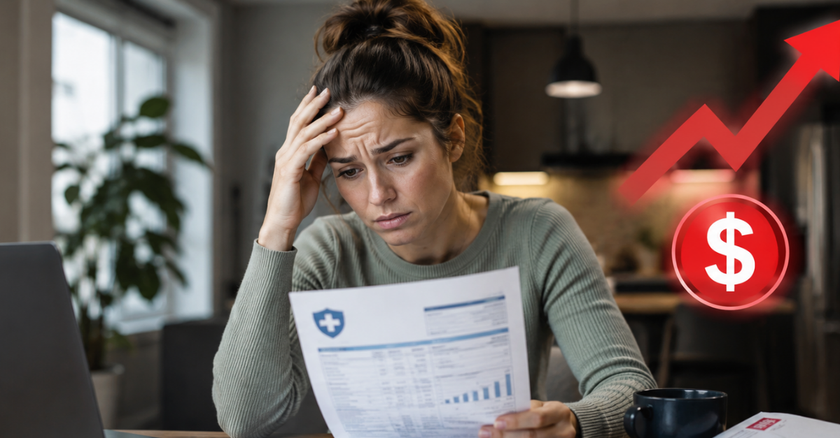 worried woman looking at bills increase