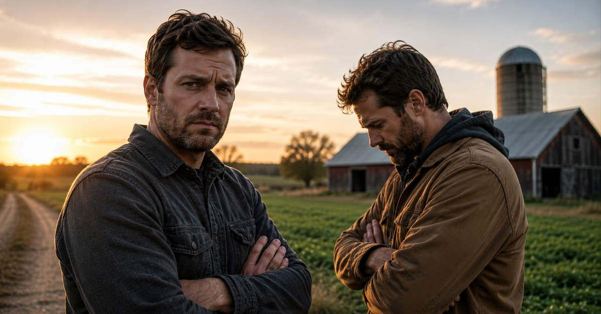 AI-generated image of brothers on a farm