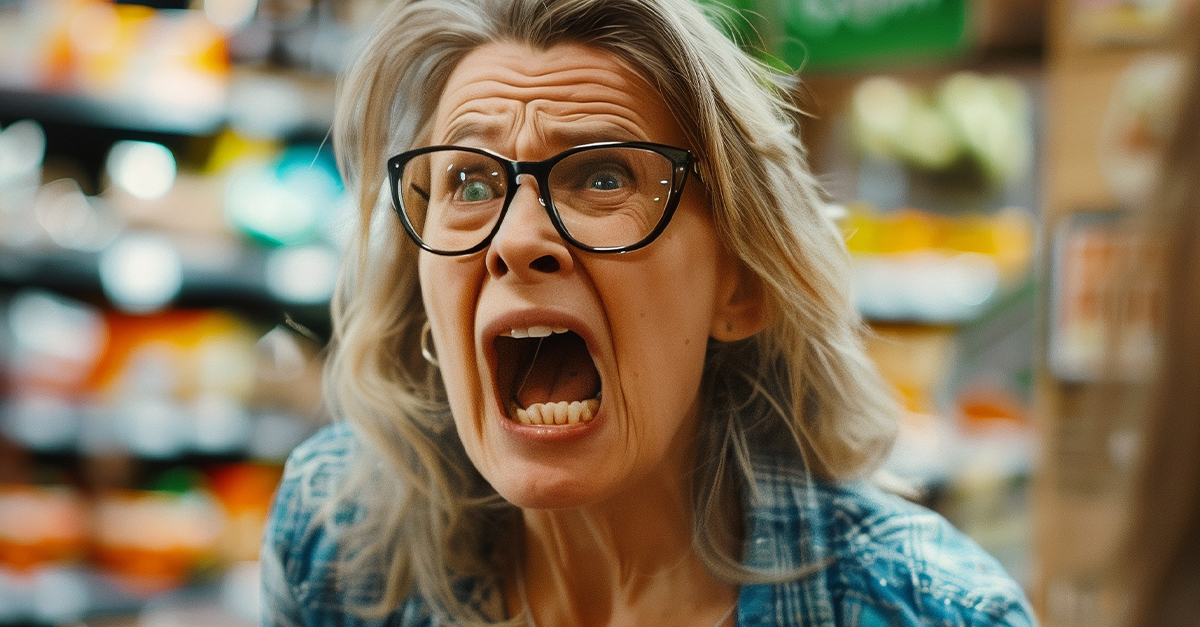 Angry senior in a grocery store.