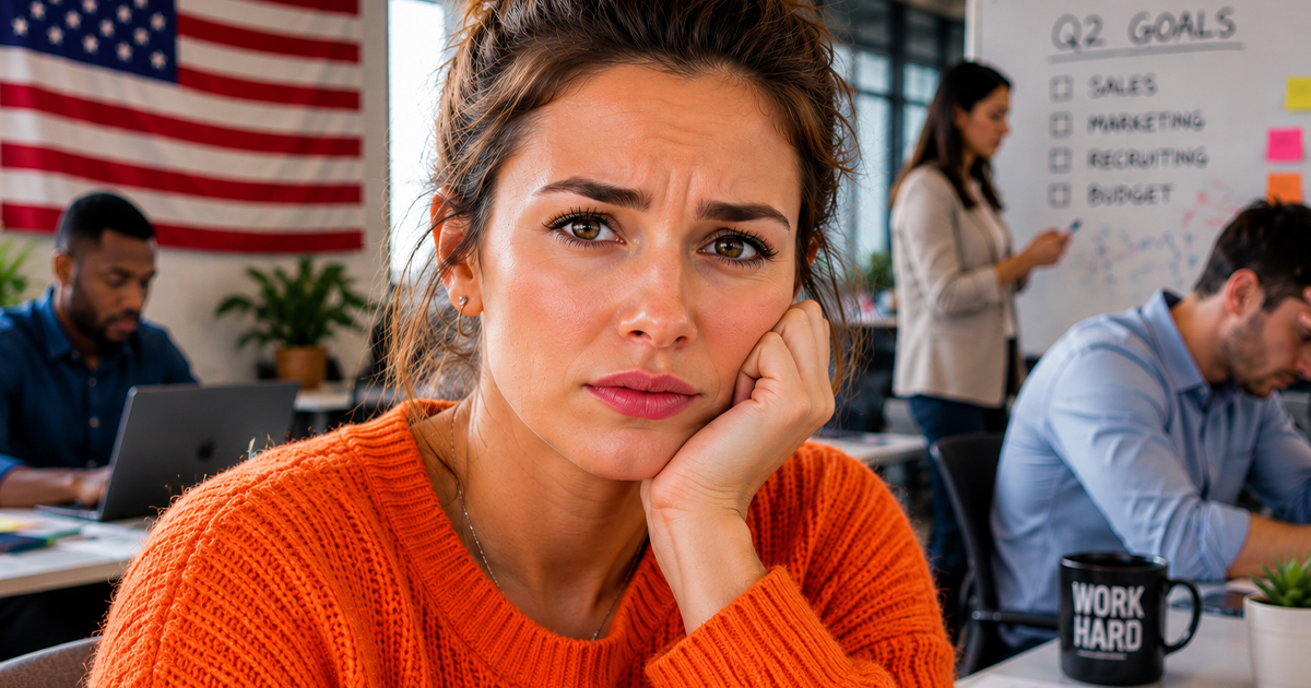 An uneasy woman sitting in an office