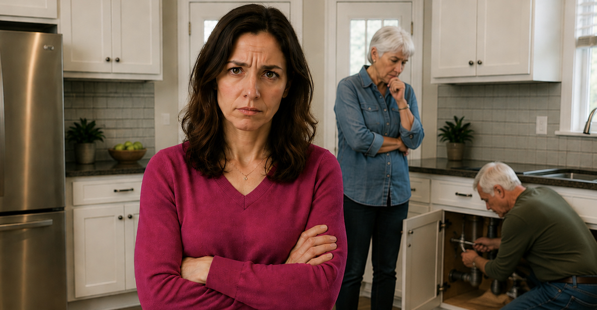 AI-generated image of a woman worried about her parents' home warranty.