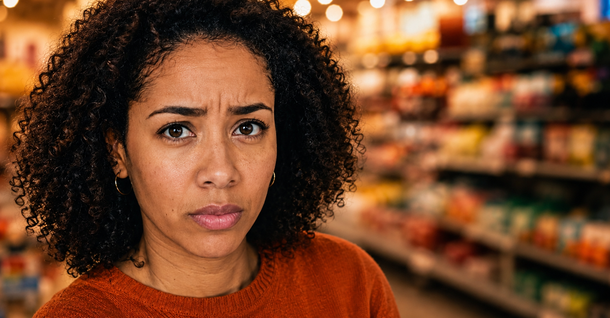 AI-generated image of a woman at a grocery store.