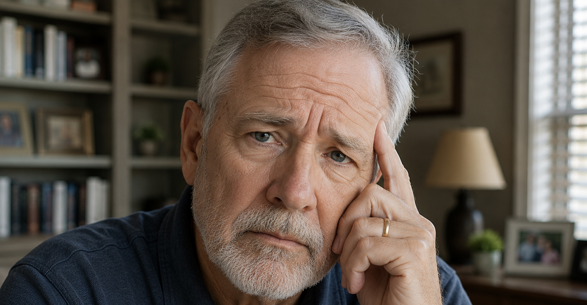 AI-generated image of a senior man contemplating his retirement plan.