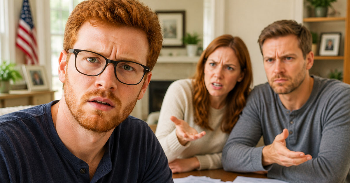 Three people having a discussion at a table