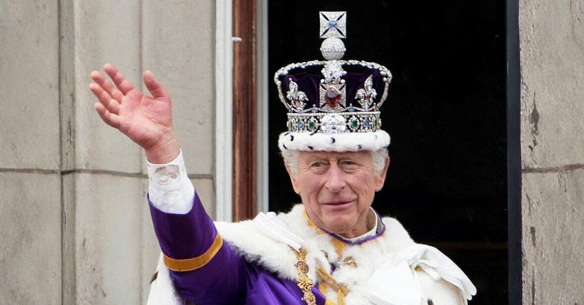 Charles and Camilla on the Buckingham Palace balcony following their coronation.