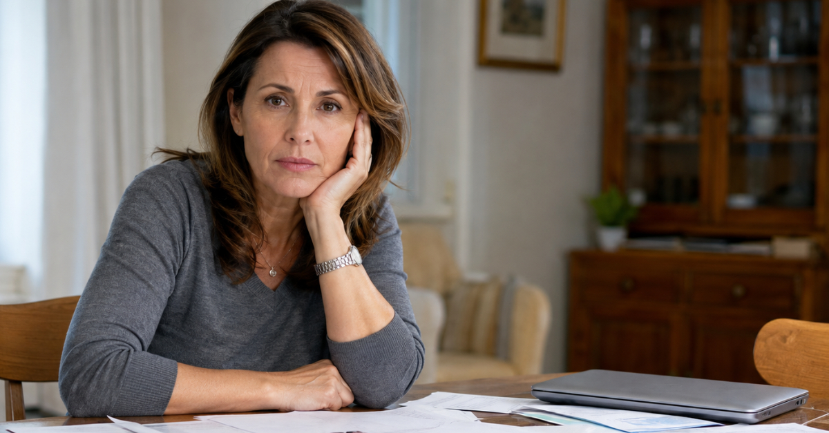 Woman sitting at table looking at camera