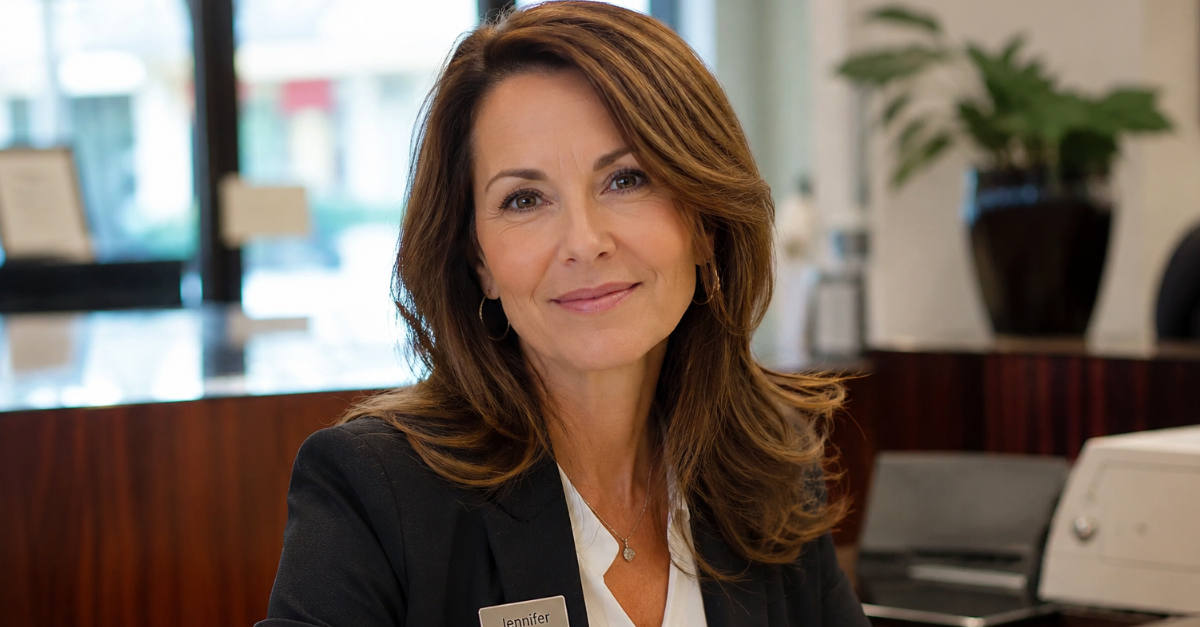 Female bank employee looking at the camera