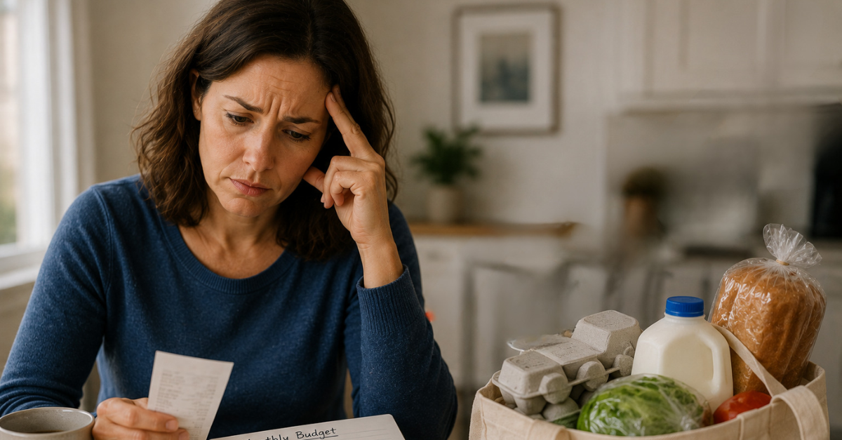 concerned woman looking at budget