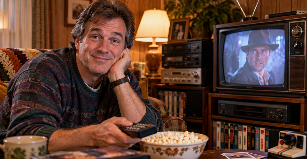 man happy about 80s tech companies in his living room lol