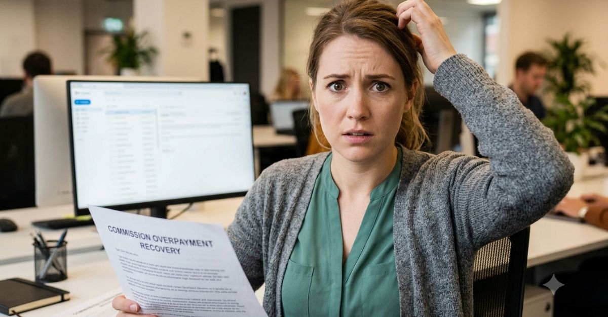 Confused woman holding recovery notice.