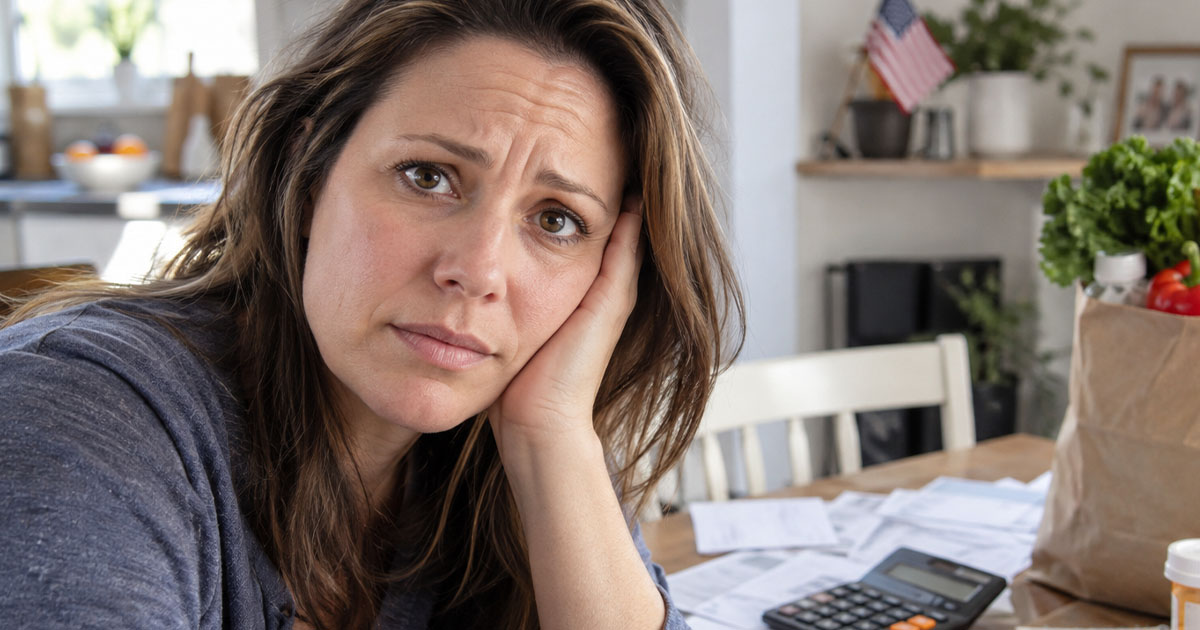 Worried woman checking her bills