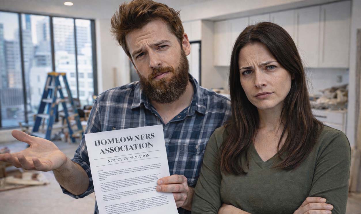 Confused couple with HOA notice