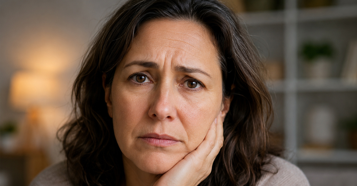 Concerned middle-aged woman looking at camera